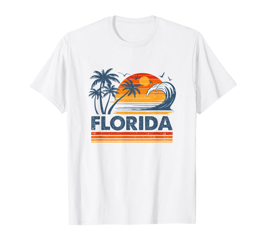 Florida Vacation Sunset Cute 70S Vintage Retro Beach T-Shirt