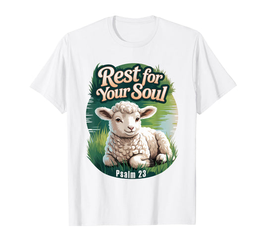 Psalm 23 Lamb Lying Down by Still Water T-Shirt