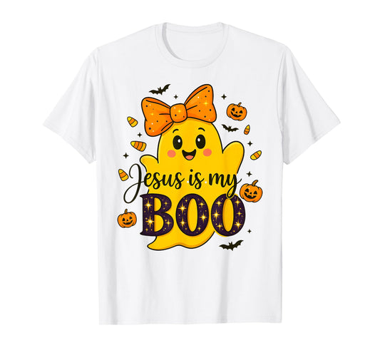 Jesus is My Boo Christian Halloween Ghost Bow Women Kids T-Shirt