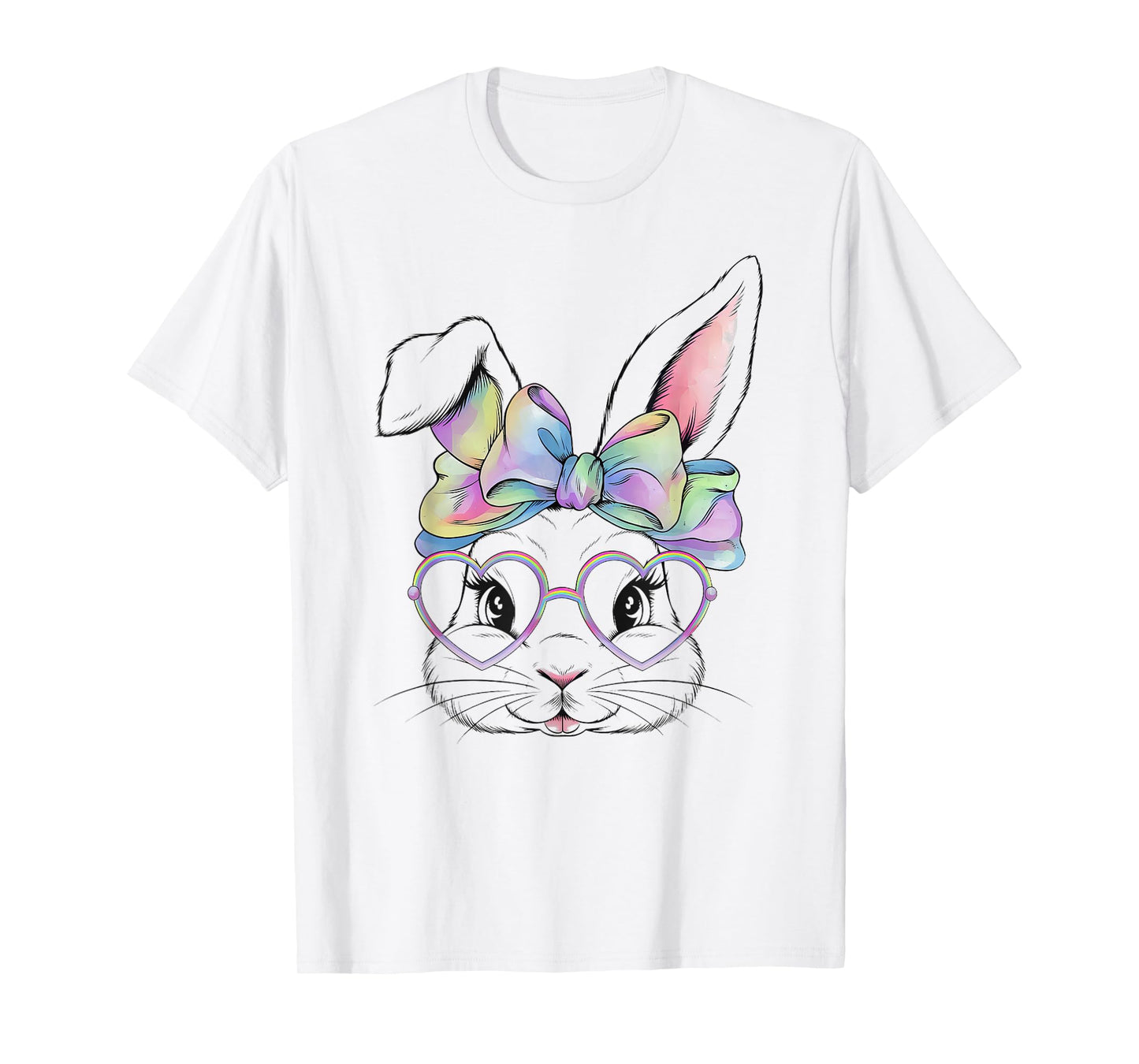 Cute Bunny Rabbit Face Tie Dye Glasses Girl Happy Easter Day T-Shirt