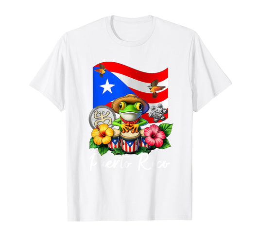 Funny Boricua Coqui Frog Taino Puerto Rico Puerto Rican Flag T-Shirt
