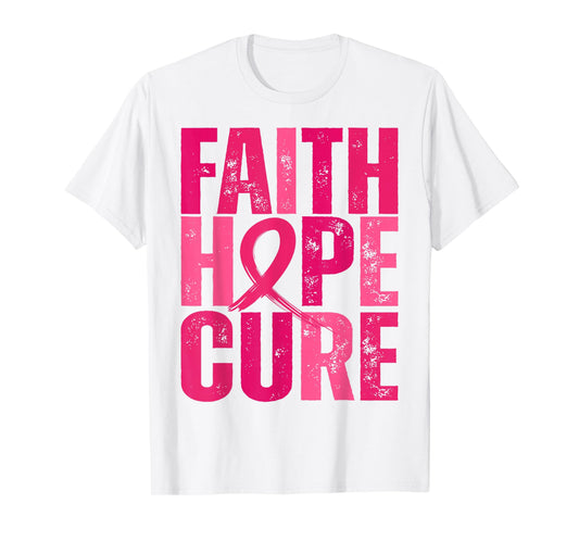 Retro Faith Hope Cure Pink Ribbon Breast Cancer Awareness T-Shirt