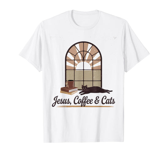 Jesus Coffee Cats Funny Cute Design Jesus Lovers Christian T-Shirt