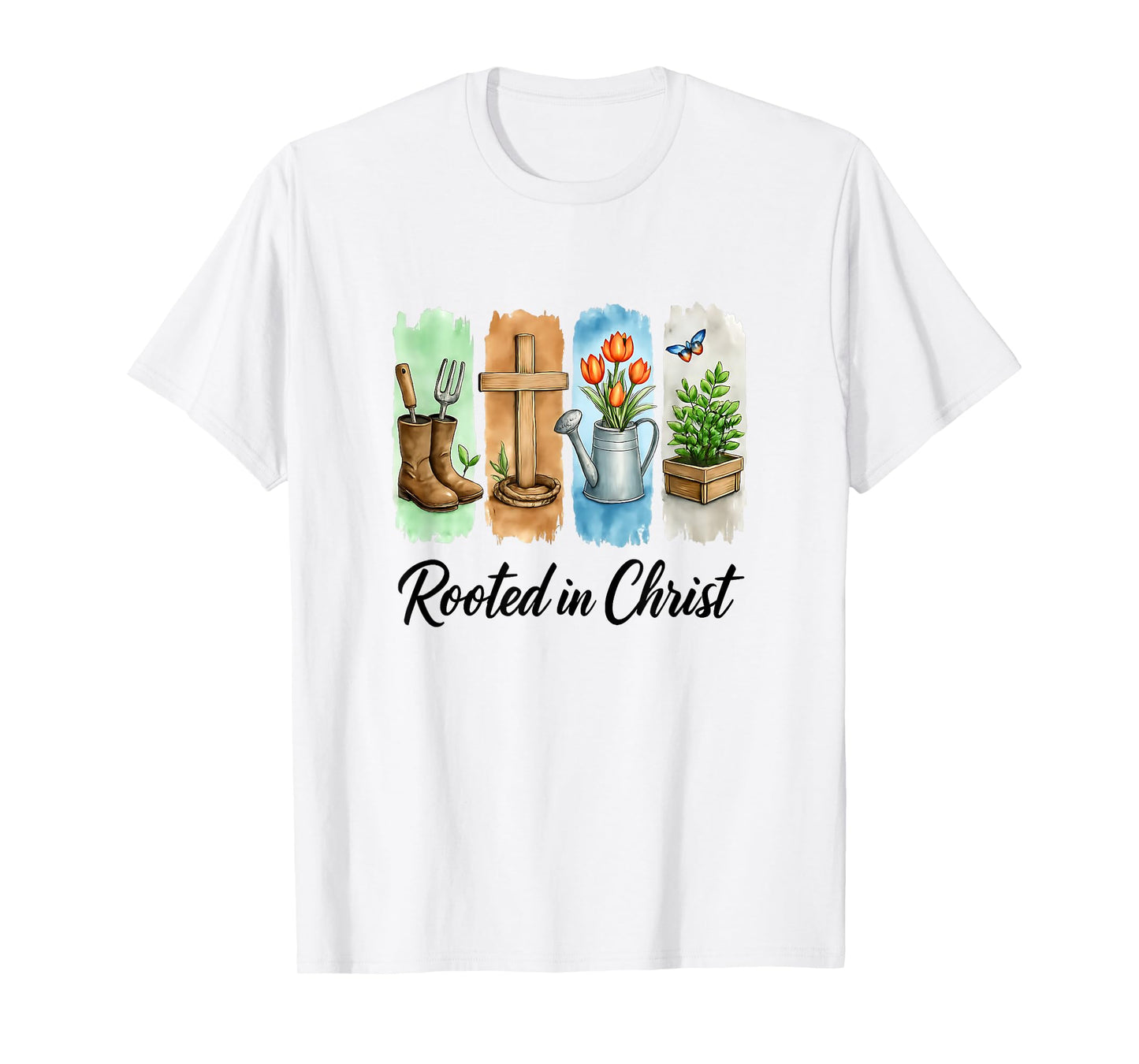 Rooted in Christ Brushstroke Floral Christian Women Garden T-Shirt