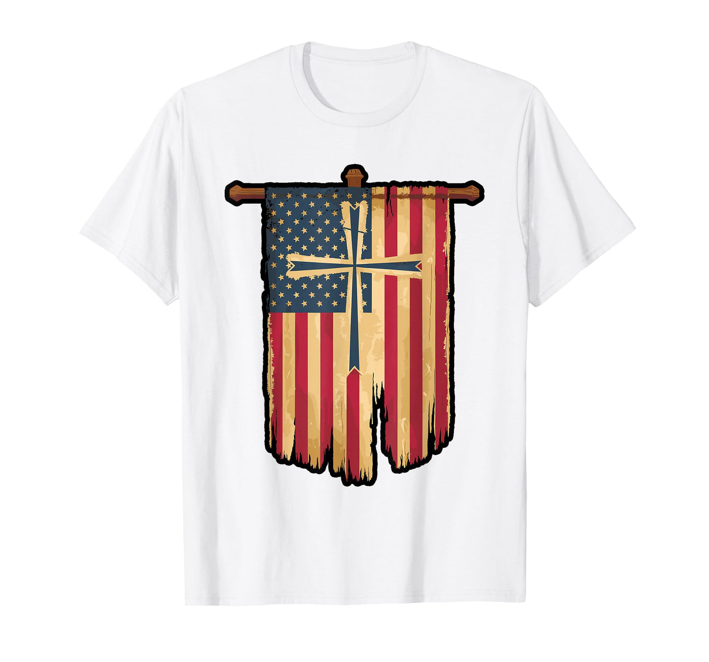 Distressed American Flag Cross Faith Design T-Shirt