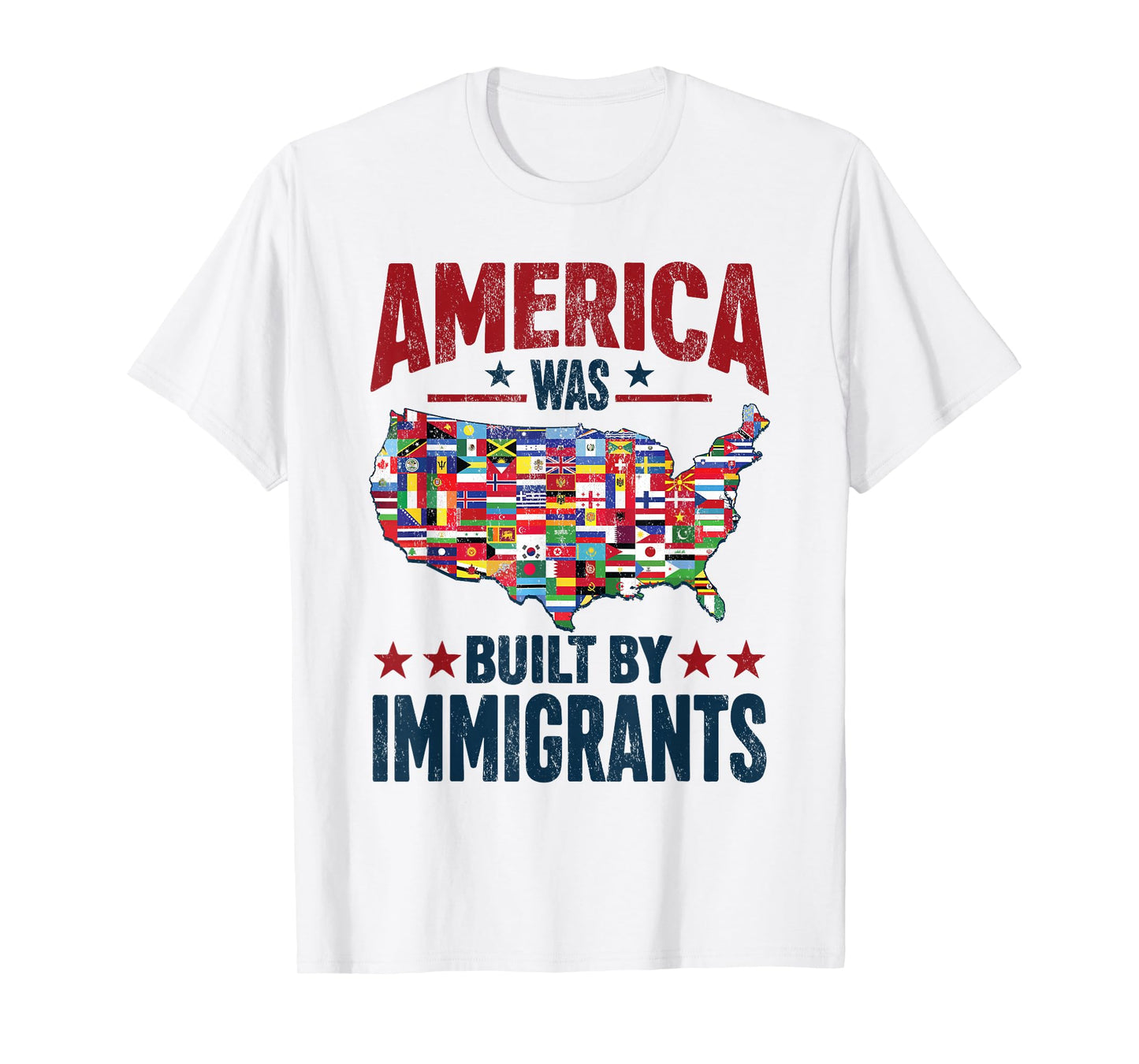 America Was Built by Immigrants USA Flag Map Patriotic Pride T-Shirt
