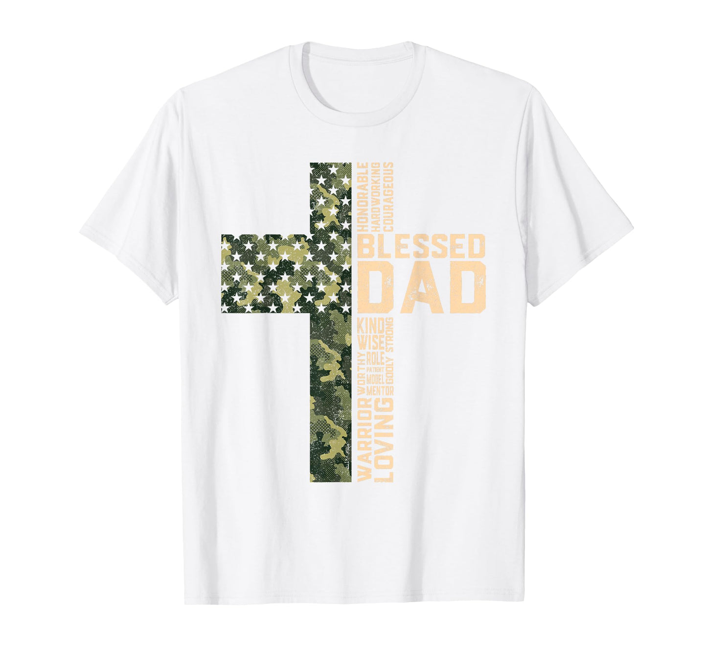 Christian Blessed Dad Camo Flag Cross Religious Father's Day T-Shirt