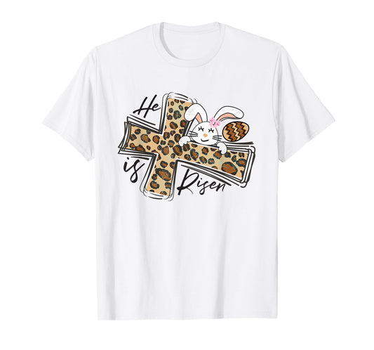 Happy Easter Shirt He Is Risen Jesus Cross Cute Easter Bunny T-Shirt