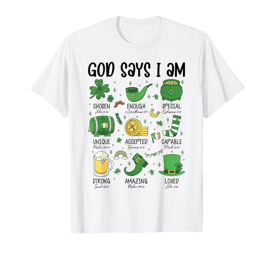 God Says I Am Irish Christian Boys Girls Kid St Patricks Day T-Shirt