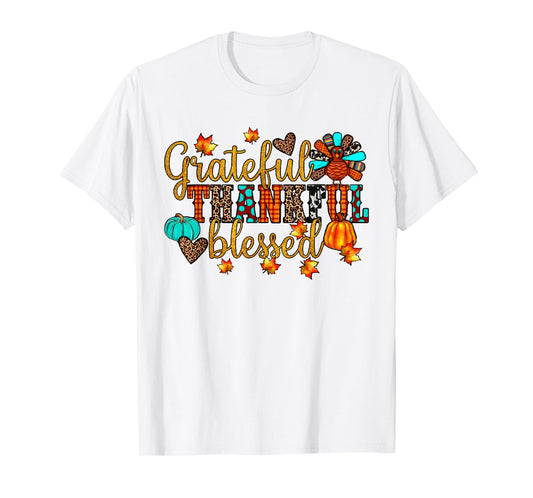 Thankful Grateful Blessed Christian Religious Thanksgiving T-Shirt