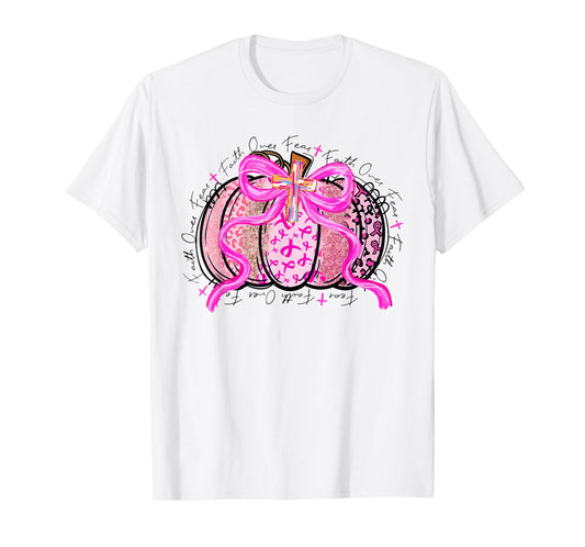 Faith Over Fear Preppy Pumpkin Christian Breast Cancer Fall T-Shirt