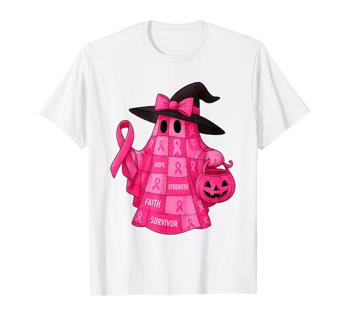 Breast Cancer Awareness Ghost Pink Ribbon Patchwork Ghost T-Shirt