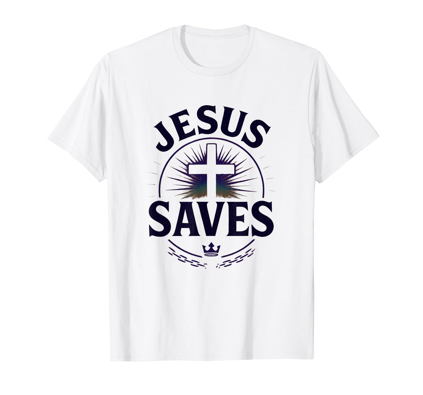 Jesus Saves Cross Chain Broken Crown Distressed Look T-Shirt