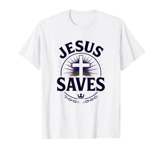 Jesus Saves Cross Chain Broken Crown Distressed Look T-Shirt