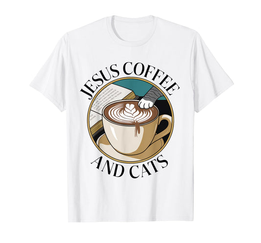Jesus Coffee Cats Funny Cute Design Jesus Lovers Christian T-Shirt