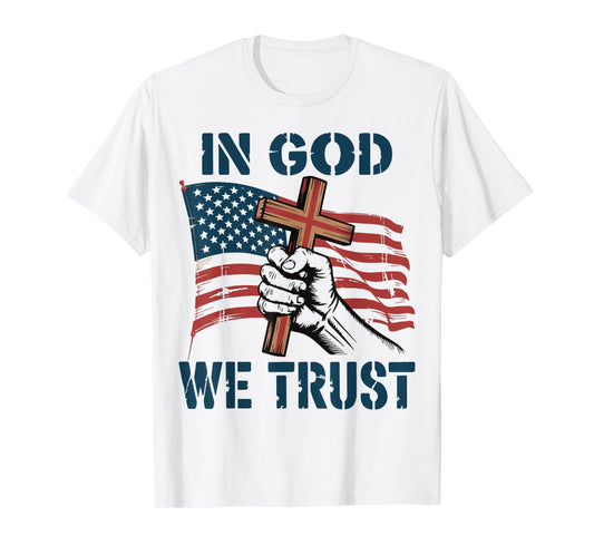 Mens in God We Trust American Flag Christian Patriotic Cross T-Shirt