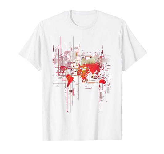 Digital Glitch World Map T-Shirt