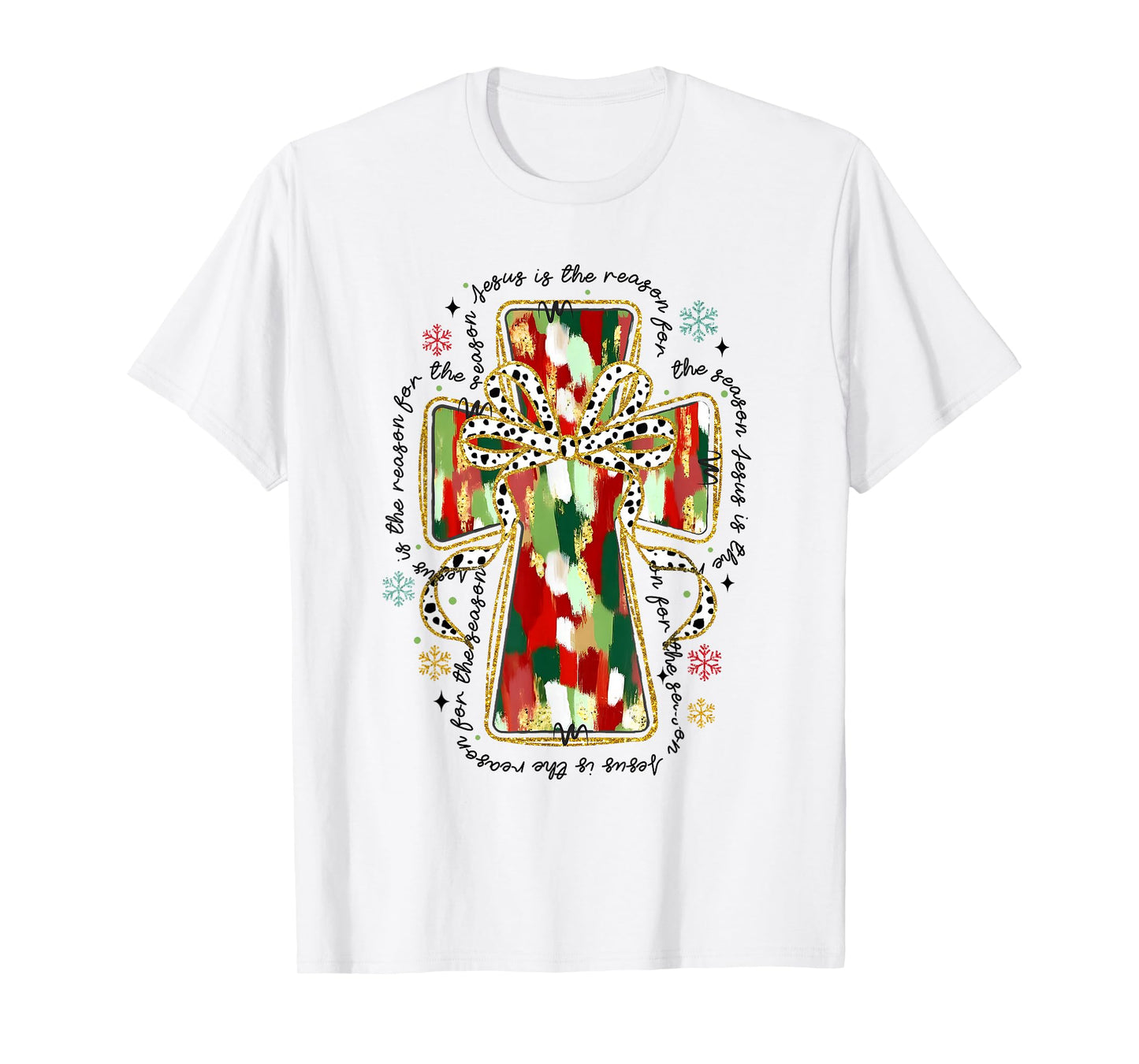 Christmas Jesus is the Reason Christian Cross Coquette Bow T-Shirt