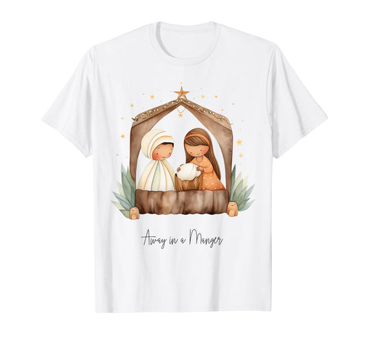 Boho Nativity Scene Away in a Manger Christmas T-Shirt