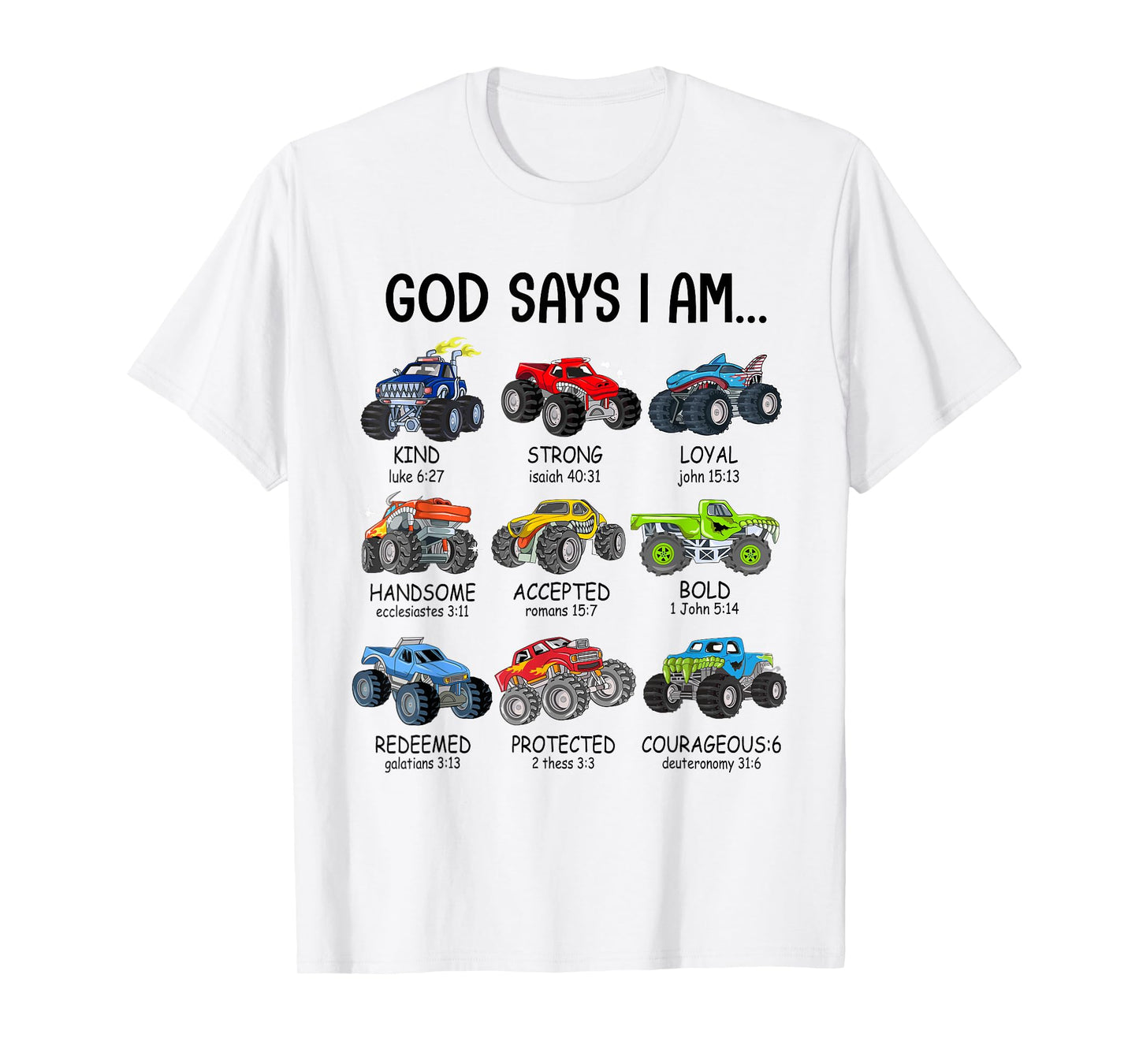 God Says I Am Funny Monster Truck Christian Bible Kids Boys T-Shirt