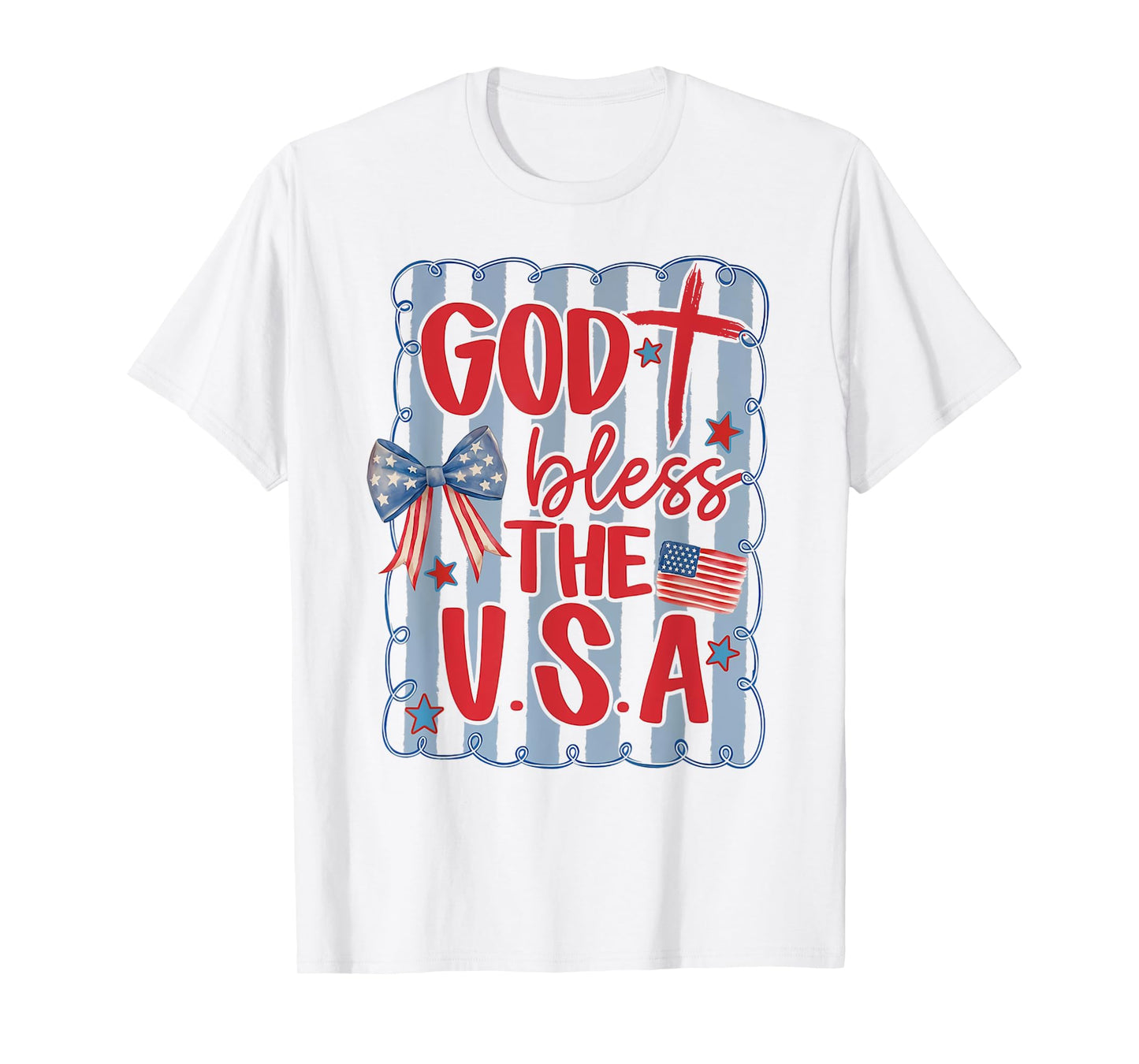 God Bless The USA Blue American Flag 4th Of July Patriotic T-Shirt