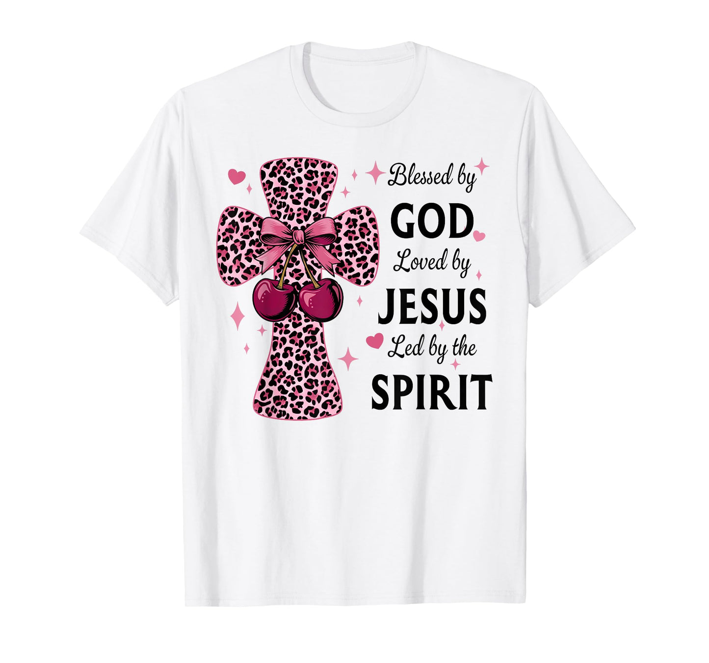 Blessed by God Loved by Jesus Coquette Leopard Cross T-Shirt