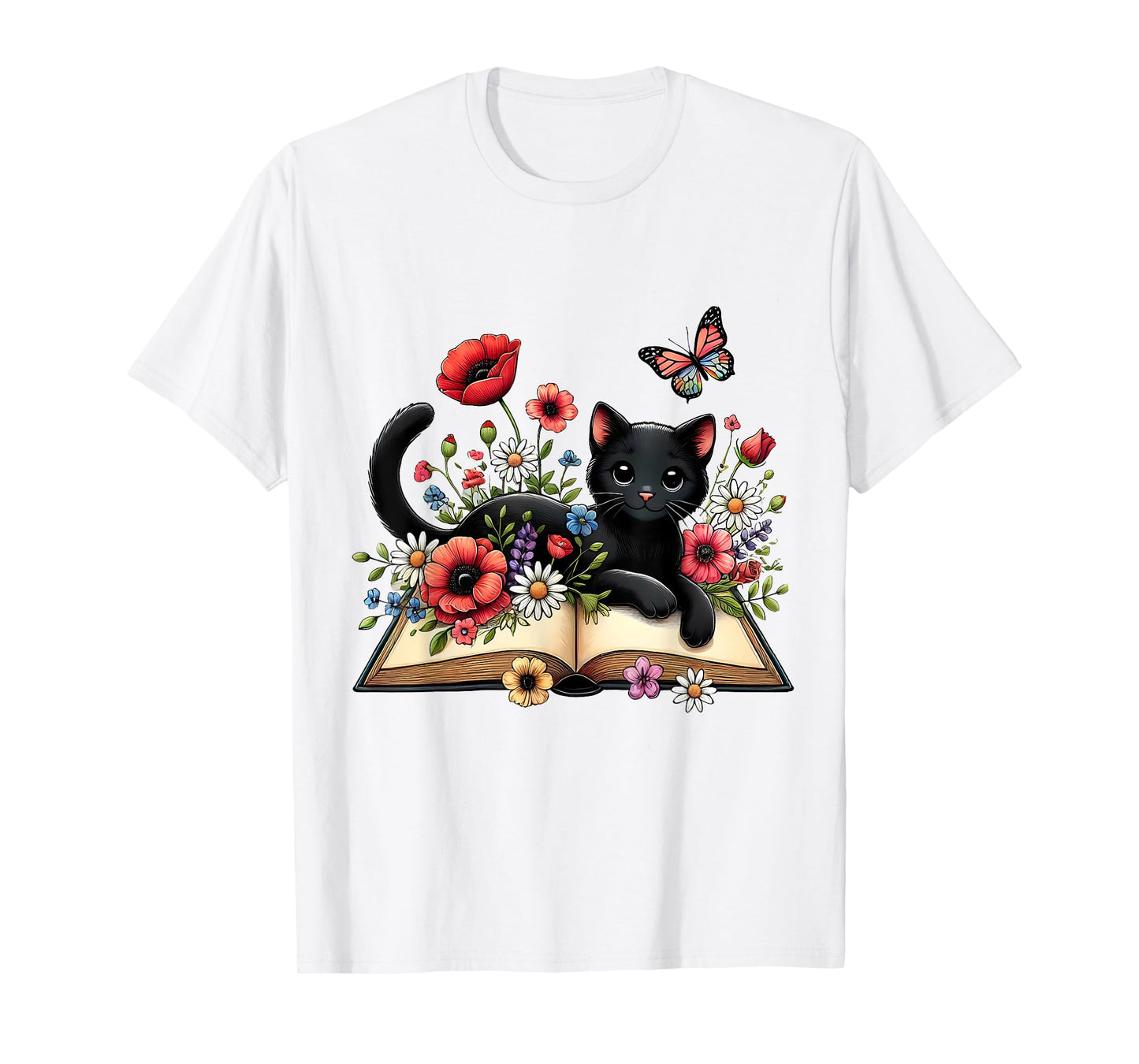 Cat Reading Book Cute Cat And Book Lover For Women Girls Kid T-Shirt