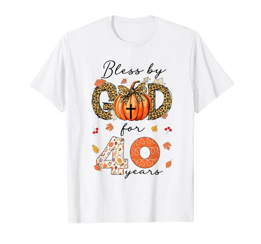 Blessed By God For 40 Years Old Woman Leopard Bow Pumpkin T-Shirt