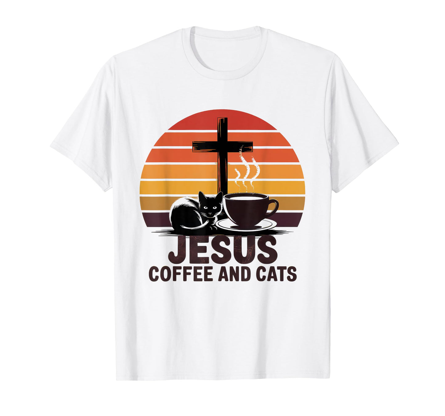 Jesus Coffee Cats Funny Cute Design Jesus Lovers Christian T-Shirt