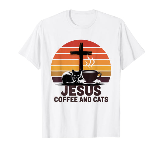 Jesus Coffee Cats Funny Cute Design Jesus Lovers Christian T-Shirt
