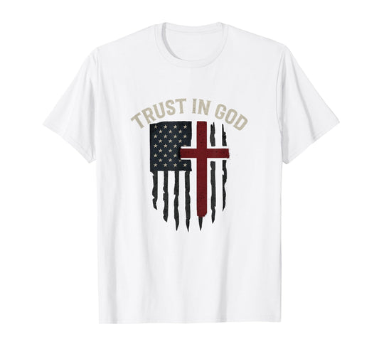 Trust in God American Flag | Cross Patriotic Christian Hip T-Shirt