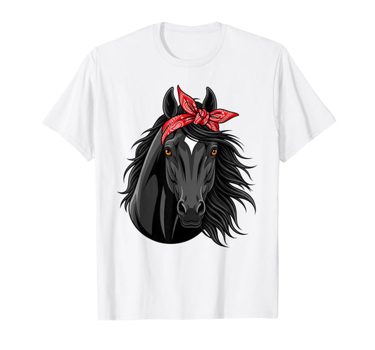 Funny Horse Lovers Tee | Red Bandana Print for Girls & Women T-Shirt