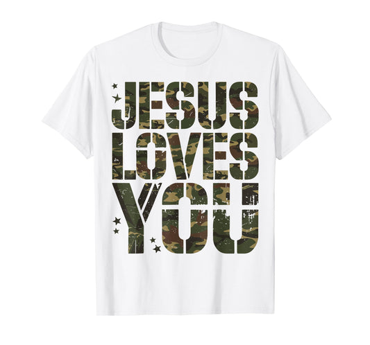 Jesus Loves You Camo Funny Christian Youth Boy Men T-Shirt