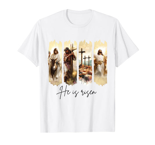 He Is Risen Christian Easter Jesus Cross Faith Resurrection T-Shirt