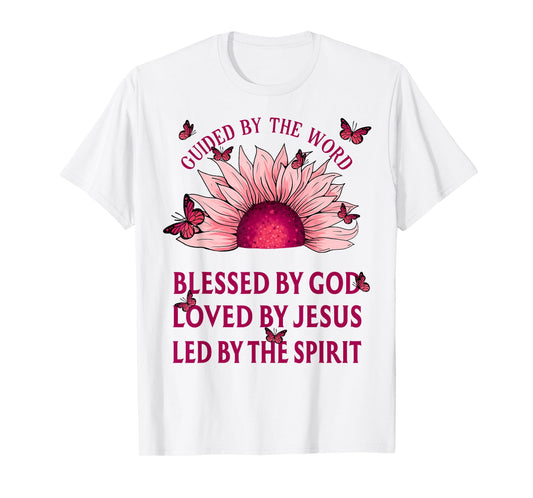 Guided By The Bible Blessed By God Pink Sunflower T-Shirt