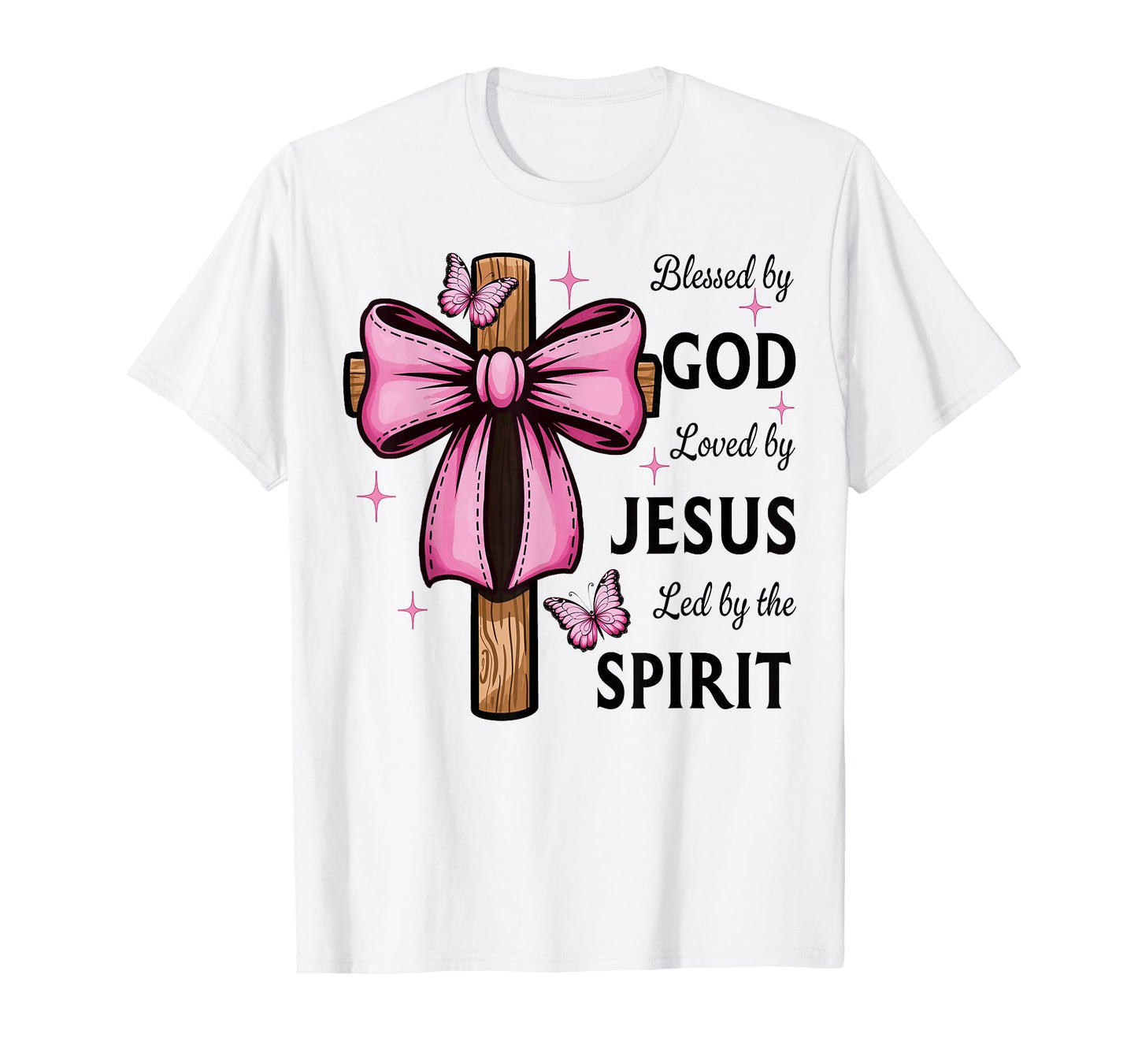 Blessed by God Loved by Jesus Pink Coquette Bow And Cross T-Shirt