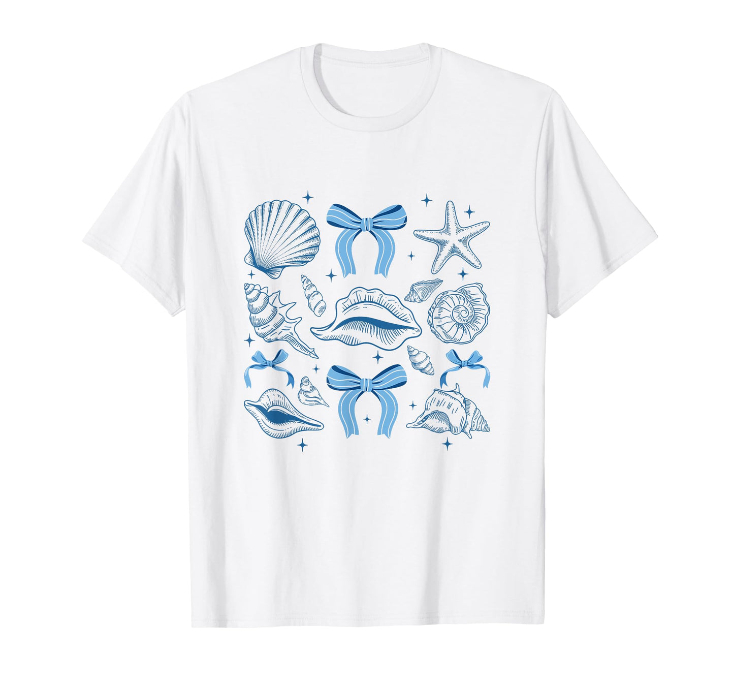 Blue Coquette Bow Seashell Retro Beach Summer Vibes Girls T-Shirt