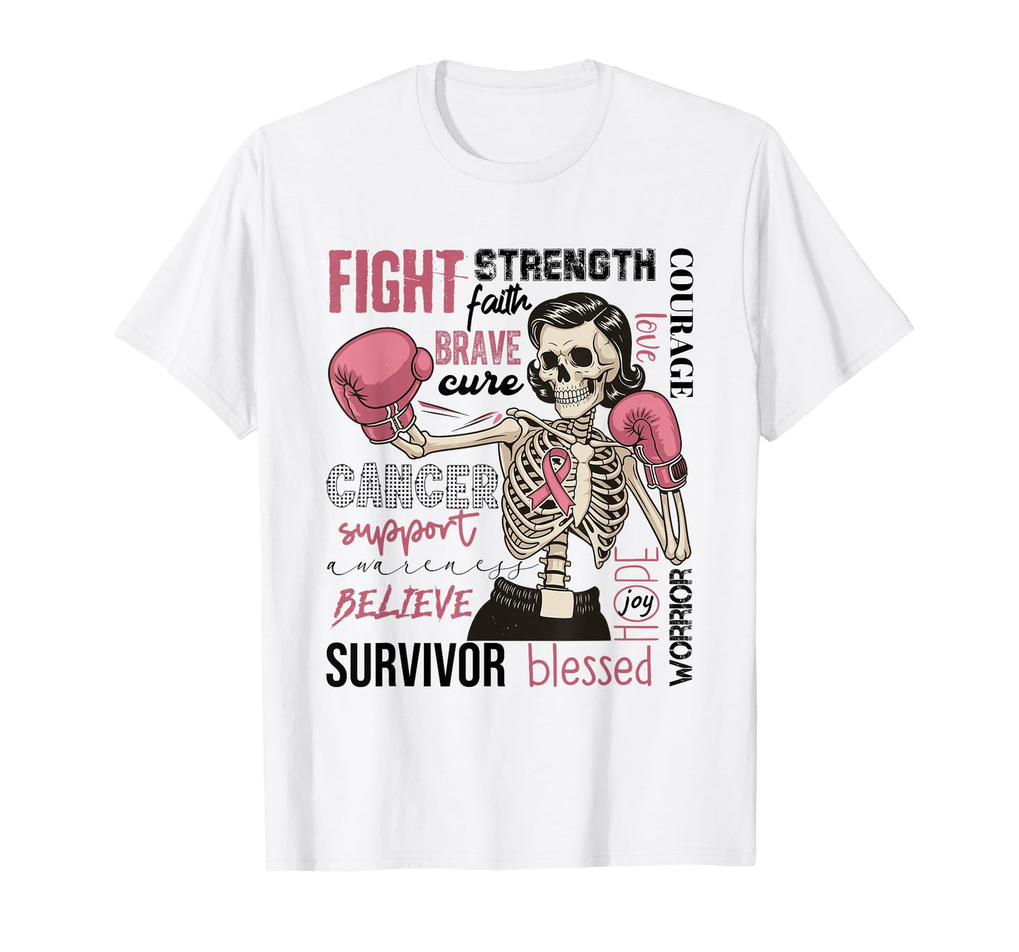 Breast Cancer Awareness Skeleton Fighter Boxing Support Girl T-Shirt