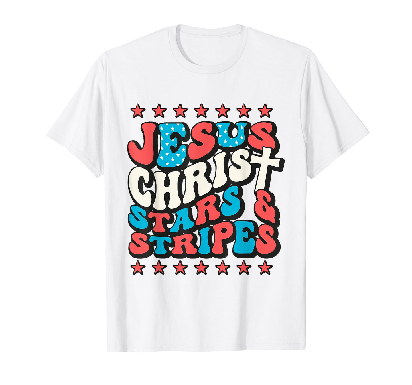 Jesus Christ Stars & Stripes Retro 4th of July Christian USA T-Shirt for Women Kids Men