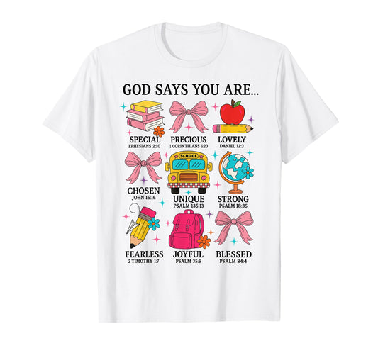 Teacher Christian God Says I Am Back To School Kindergarten T-Shirt