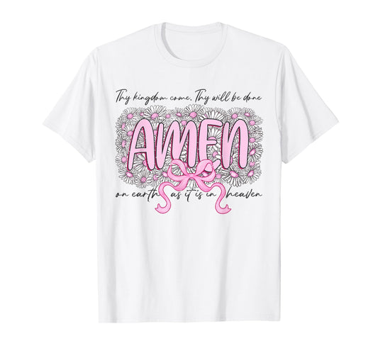 Floral AMEN Coquette Bow Bible Verse Christian Jesus Women T-Shirt