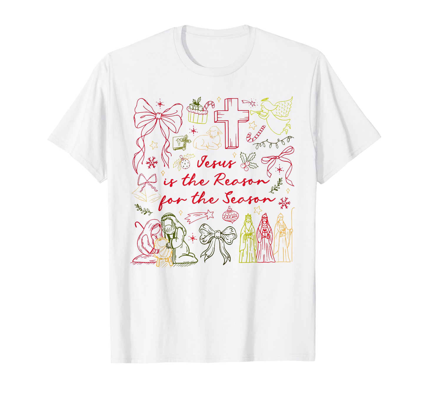 Jesus is The Reason Christian Cross Coquette Bow Christmas T-Shirt