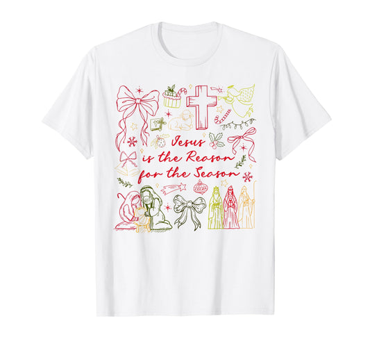 Jesus is The Reason Christian Cross Coquette Bow Christmas T-Shirt
