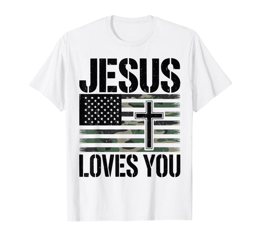 Camo Jesus Loves You Teen Girl Cute Christian Bible Verse T-Shirt