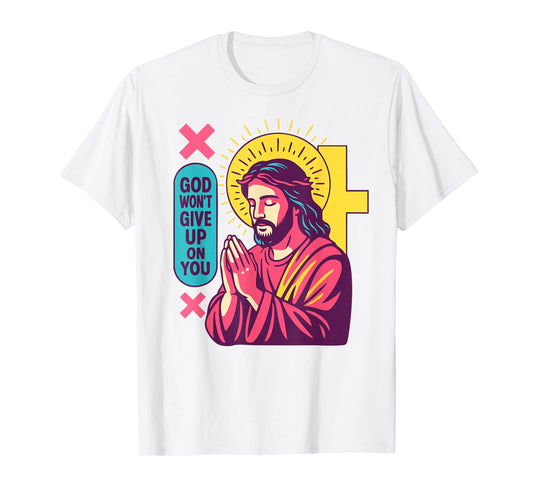 Jesus Anime Christian Manga Retro Faithwave Prayer Pink Art T-Shirt