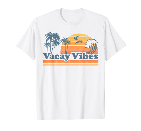 Funny Vacay Vibes Vacation Beach Vintage 70s Retro Cute T-Shirt