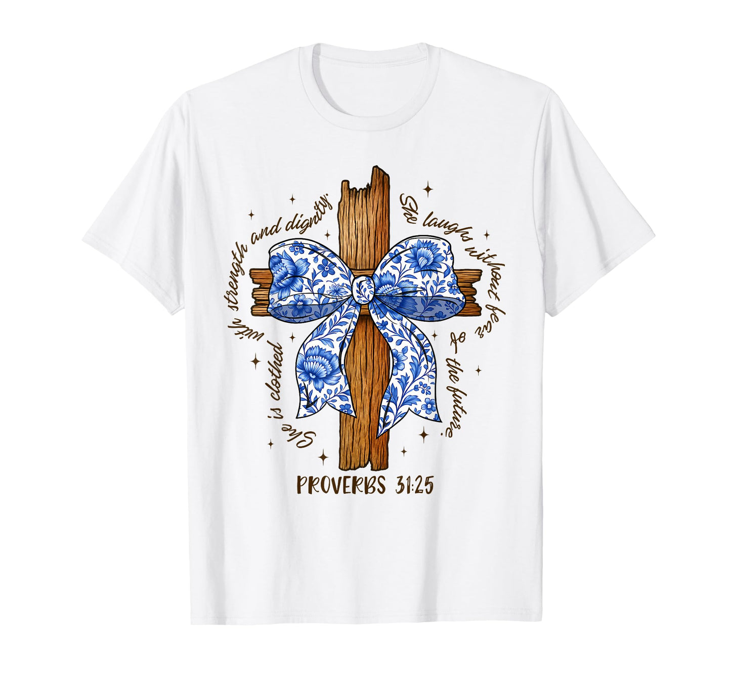 Christian Bible Blue Toile She Is Clothed With Strength T-Shirt