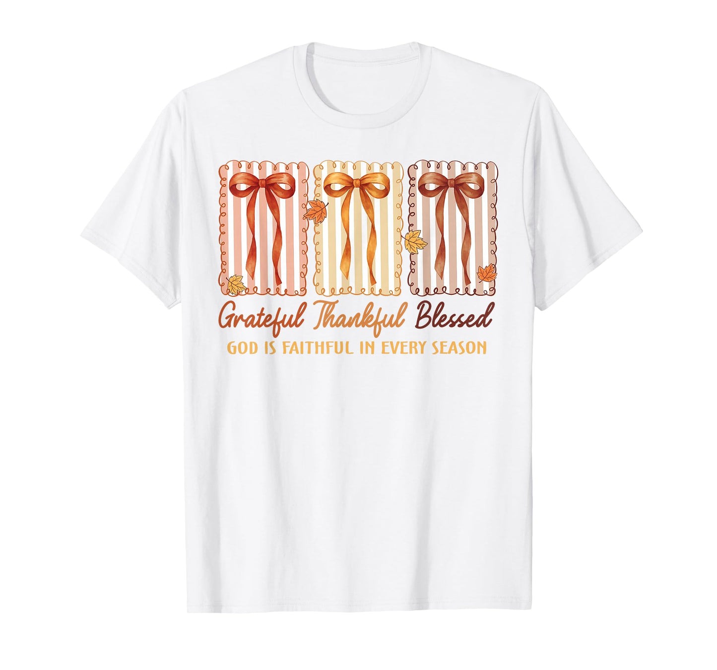 Preppy Grateful Thankful Blessed Coquette Fall Bow Christian T-Shirt