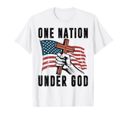 One Nation Under God Christian Patriotic Cross American Flag T-Shirt
