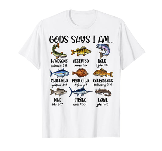 Kids God Says I Am Bass Fish Christian Boy Toddler Men Jesus T-Shirt